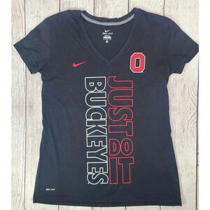 Nike Dri-Fit Ohio State Buckeyes T-shirt Tee Women's Medium Black Red V-Neck